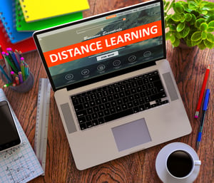 Distance Learning on Laptop Screen. Online Working Concept.
